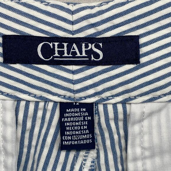 CHAPS Shorts Womens 12 Seersucker Striped Chino 11" Walking Cotton Blue White - Picture 4 of 11